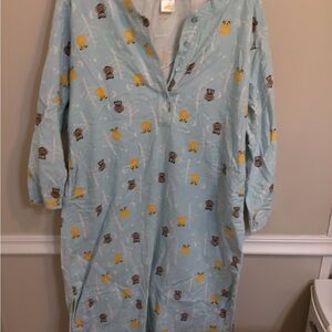 Women's Owl Print flannel nightgown  - Blue and Yellow. NWOT. Soft and Cozy!